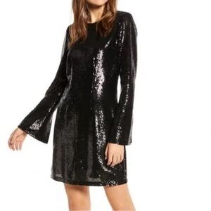 Something Navy Black Sequin Mini Dress XS Long Sleeve excellent condition